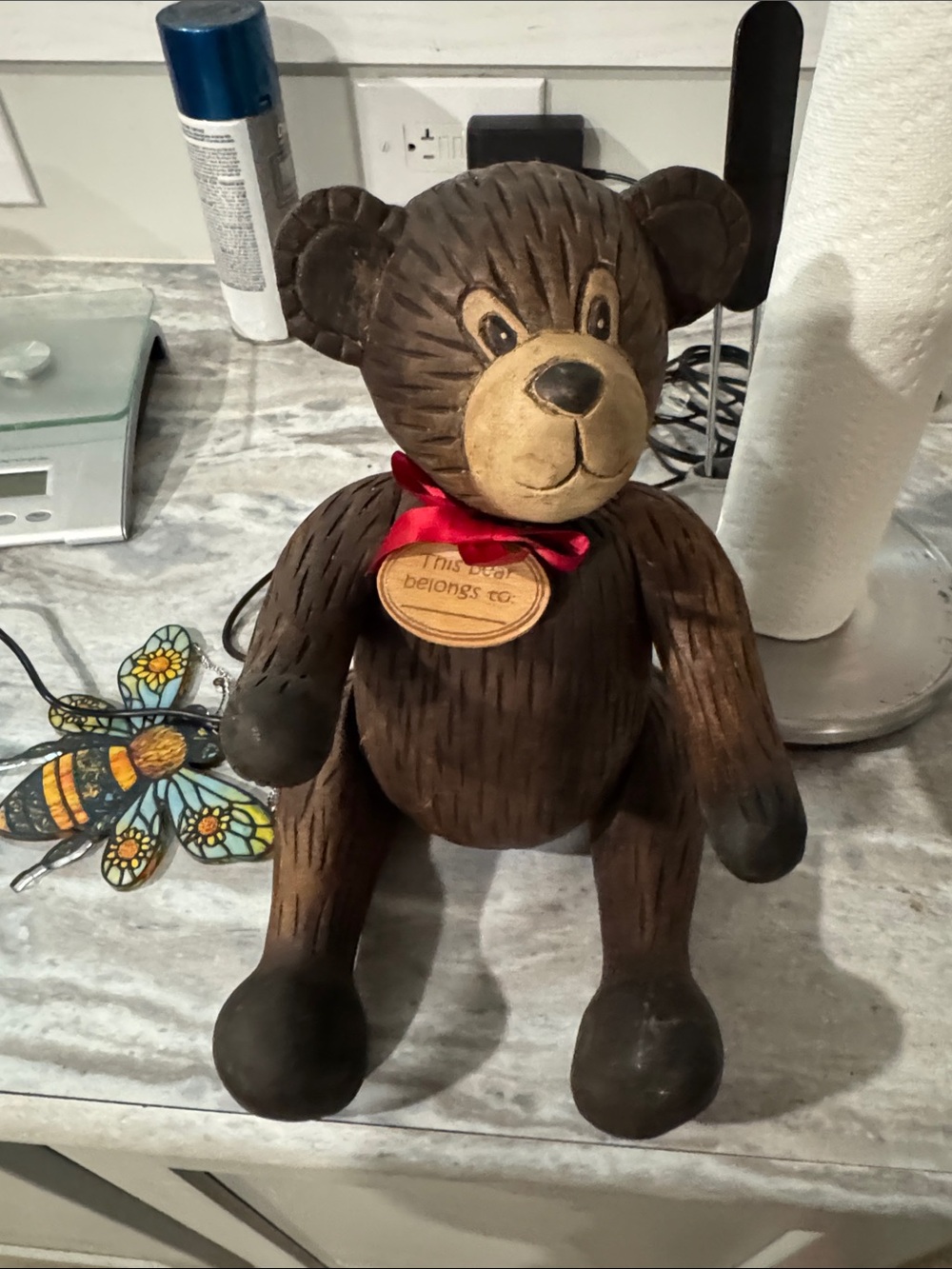 Source Unknown Brown and Tan Teddy Bear Figurine with Red Bow